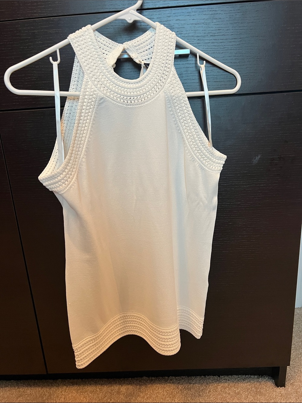 White House Black Market Cream Crochet-Trim Halter Tank